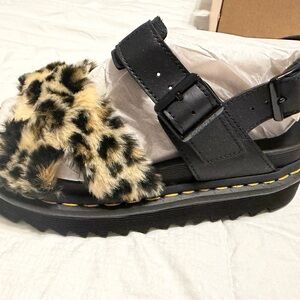 Dr. Martens Black and Leopard Print Platform Sandals
